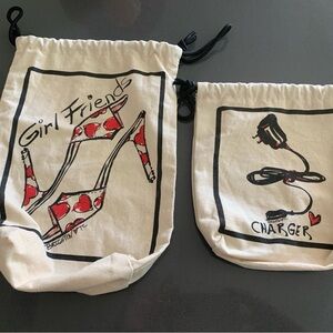 Brighton set of 2 White and Red Travel Bag Set with Fun Prints